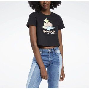 Reebok Women’s Classic Graphic Crop T-Shirt In Black Size S